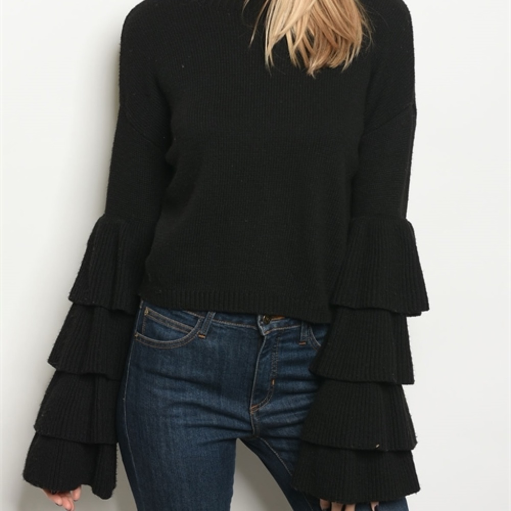 Sweater Black Gorgeous Tiered Sleeved Sweater - Picture 2 of 3
